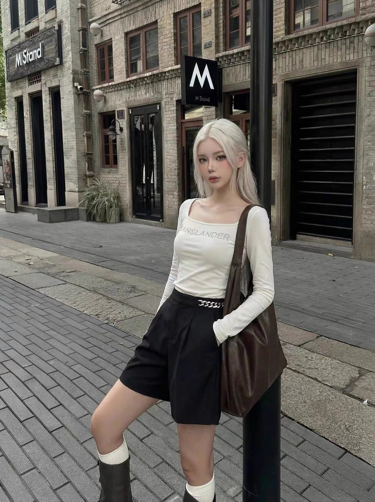 Square-Neck Fitted Long-Sleeve Top