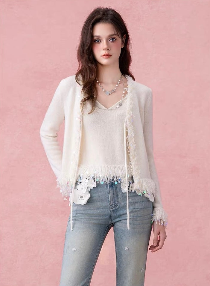 Embellished Fringe Cardigan