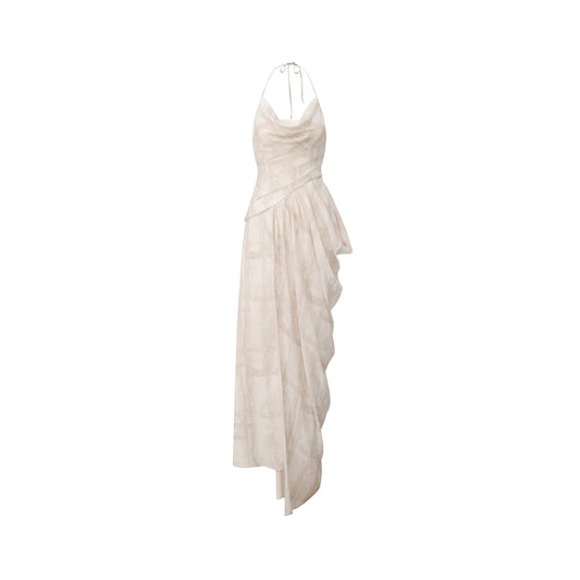 Asymmetric Cowl Neck Halter Dress