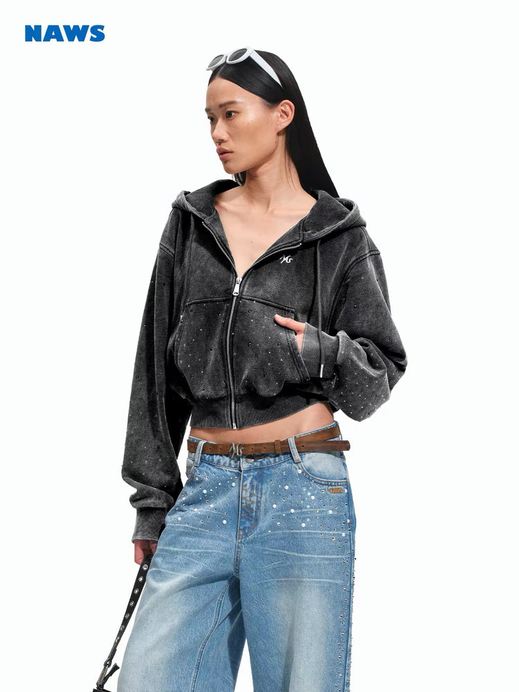 Shimmering Cropped Hooded Sweatshirt