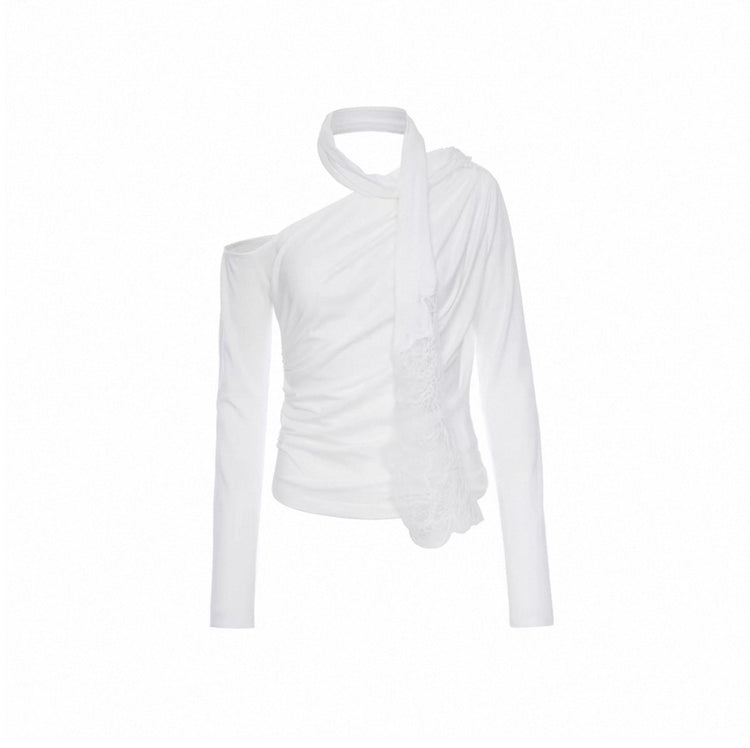 Detachable Lace Ribbon One-Shoulder Top