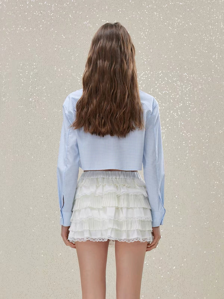 Plaid Bow Crop Shirt