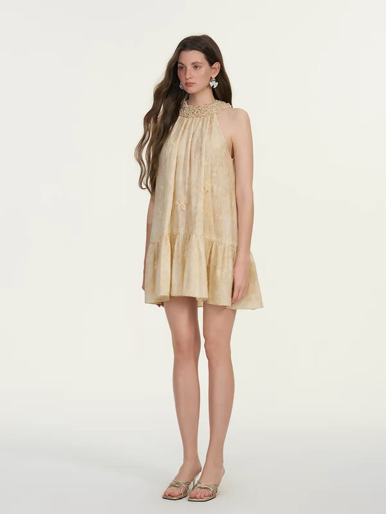 Ruffle Lace Ombre Halter Dress