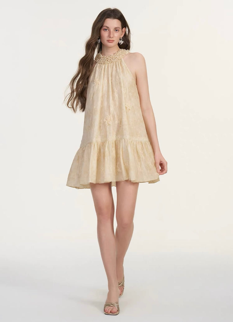 Ruffle Lace Ombre Halter Dress