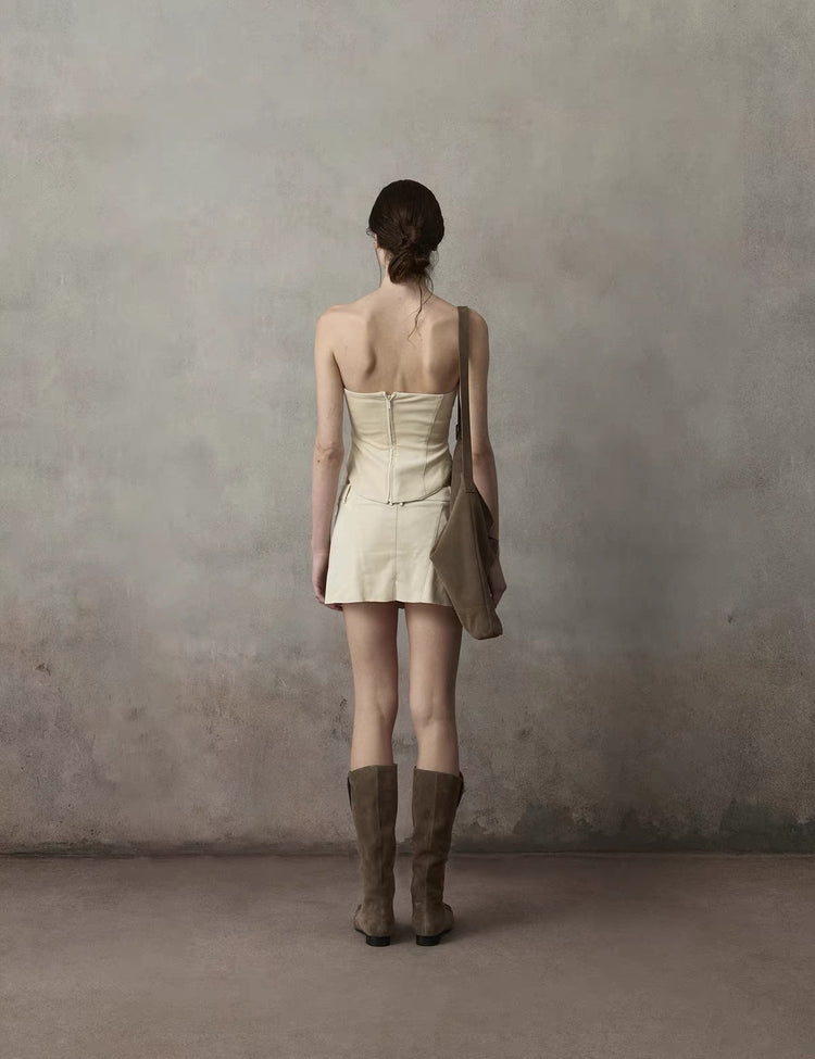 Suede Faux Layered Flounce Tube Top