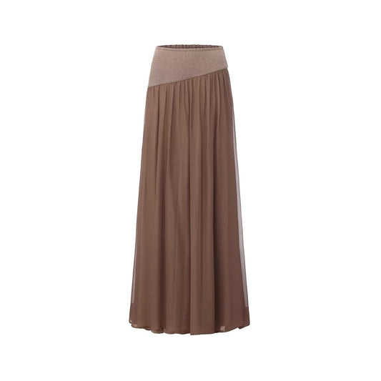 Light Camel Panelled Full-Length Skirt