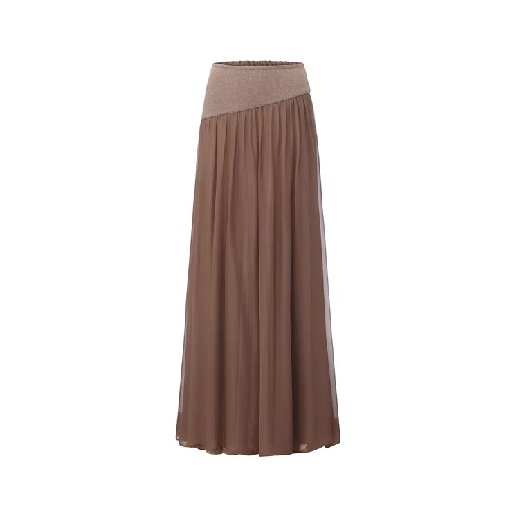 Light Camel Panelled Full-Length Skirt