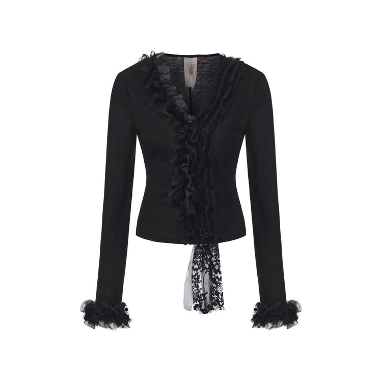 Lace-Cuff Long-Sleeve Top