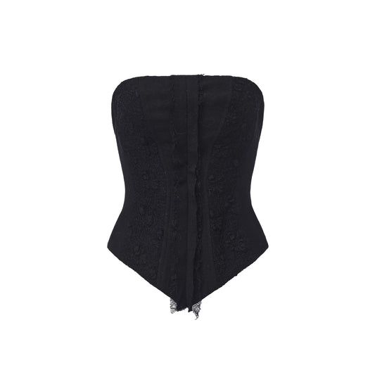 Black Wool-Panelled Bandeau Top