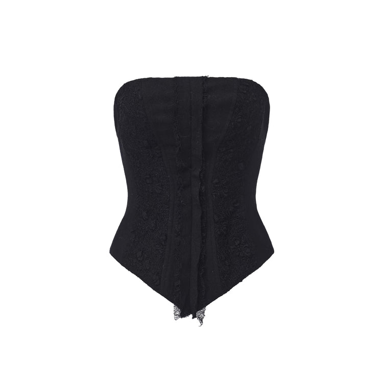 Black Wool-Panelled Bandeau Top