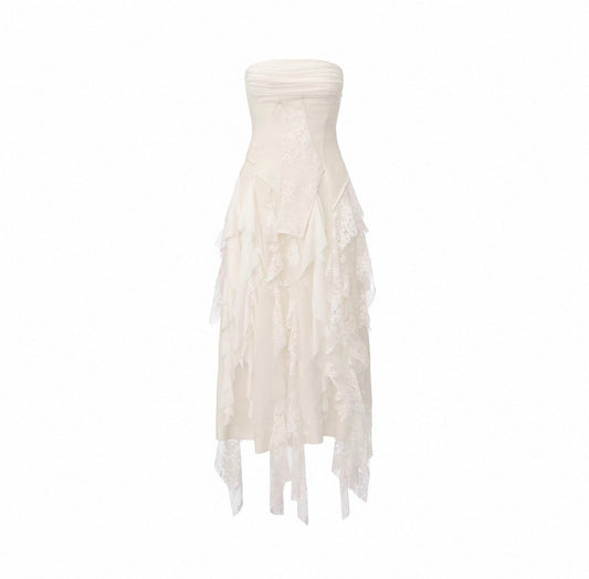 White Panelled Draped Bandeau Dress