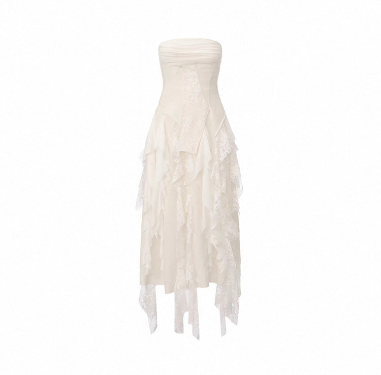 White Panelled Draped Bandeau Dress