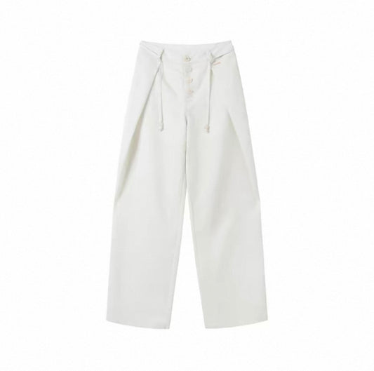 Wheat-Colored Linen Wide-Leg Pants