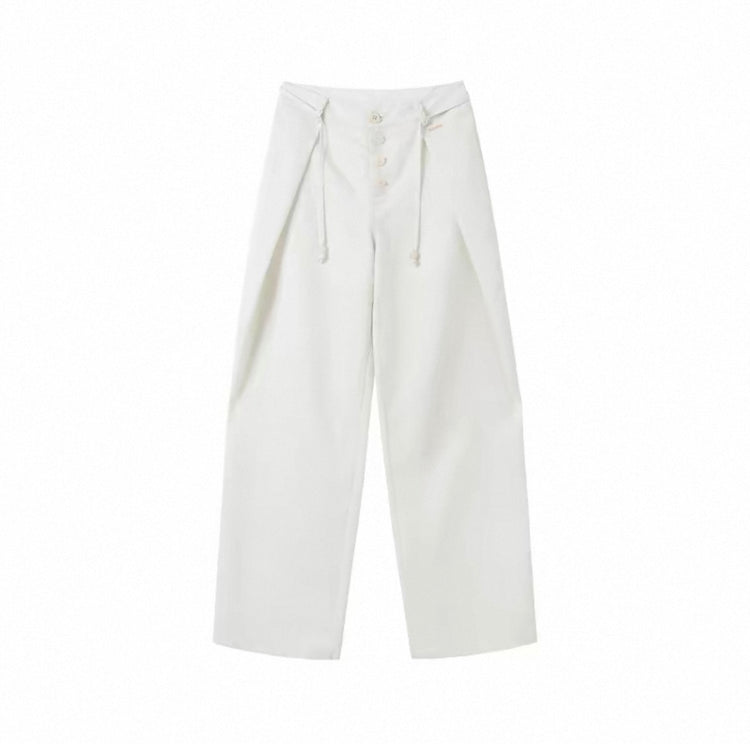 Wheat-Colored Linen Wide-Leg Pants