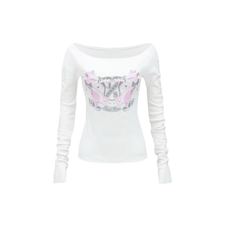 Princess Kitty Print Off-Shoulder T-Shirt