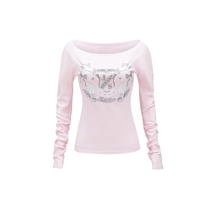 Princess Kitty Print Off-Shoulder T-Shirt