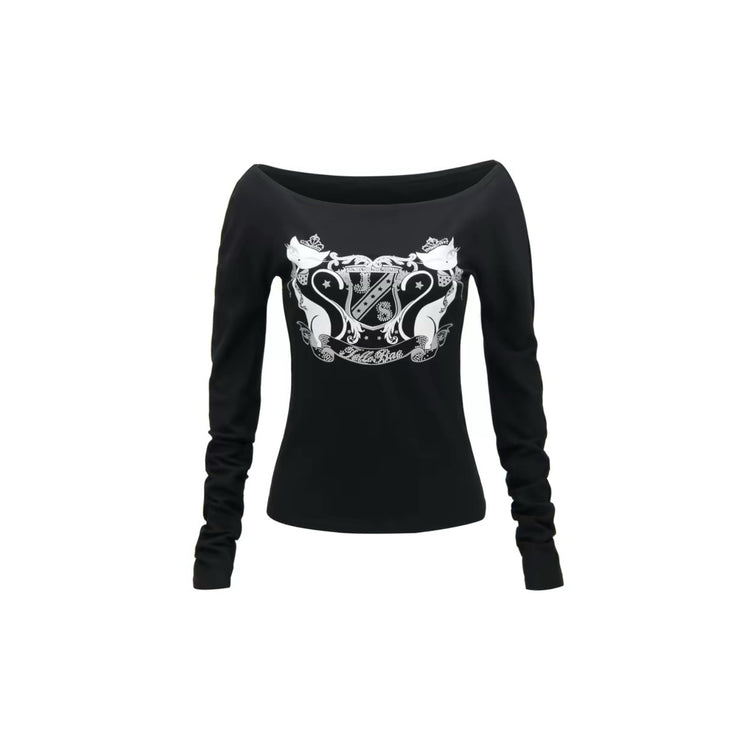 Princess Kitty Print Off-Shoulder T-Shirt