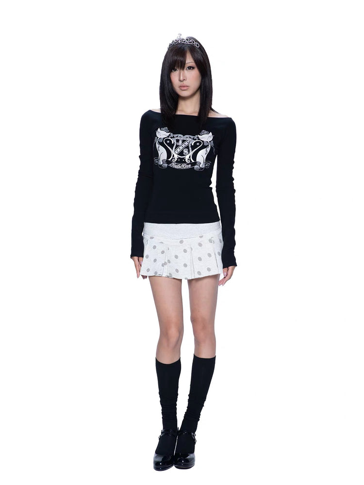 Polka Dot Knit Pleated Mini Skirt