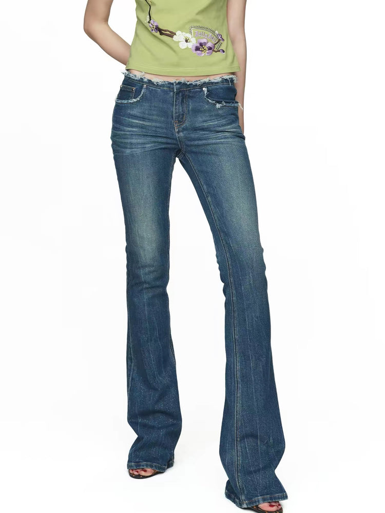 Vintage Washed Glitter Star Flare Jeans