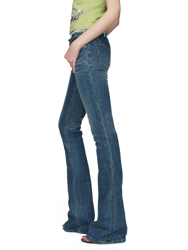 Vintage Washed Glitter Star Flare Jeans