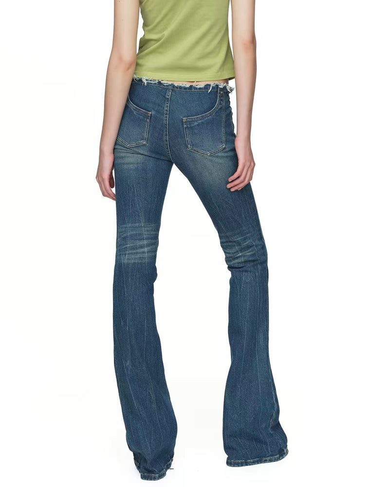 Vintage Washed Glitter Star Flare Jeans