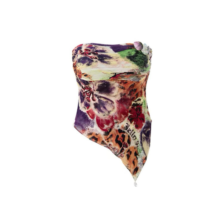 Print Ruched Scarf Bandeau Top
