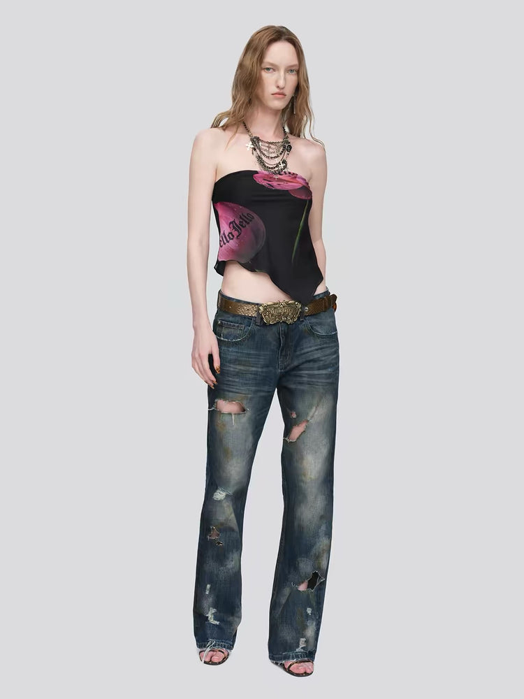 Print Ruched Scarf Bandeau Top