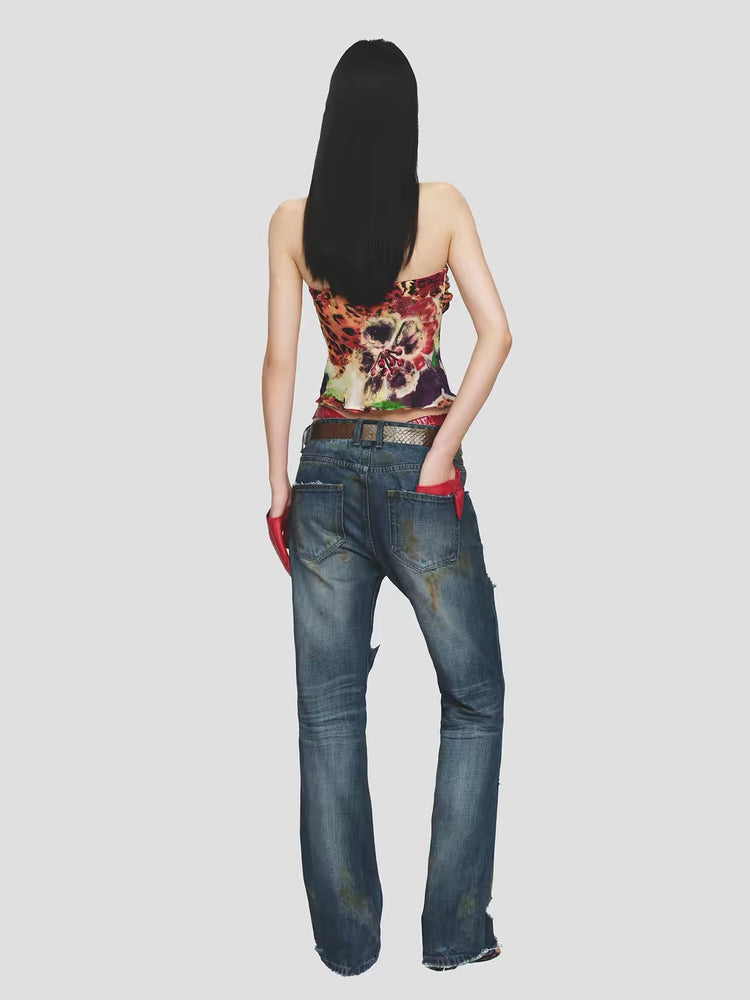 Print Ruched Scarf Bandeau Top