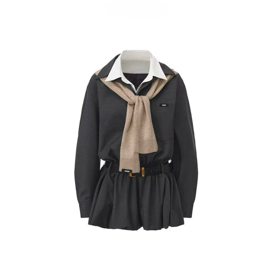 Shawl Long-Sleeve Shirt Dress