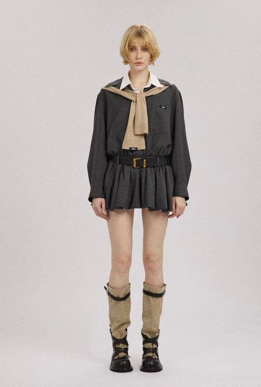 Shawl Long-Sleeve Shirt Dress