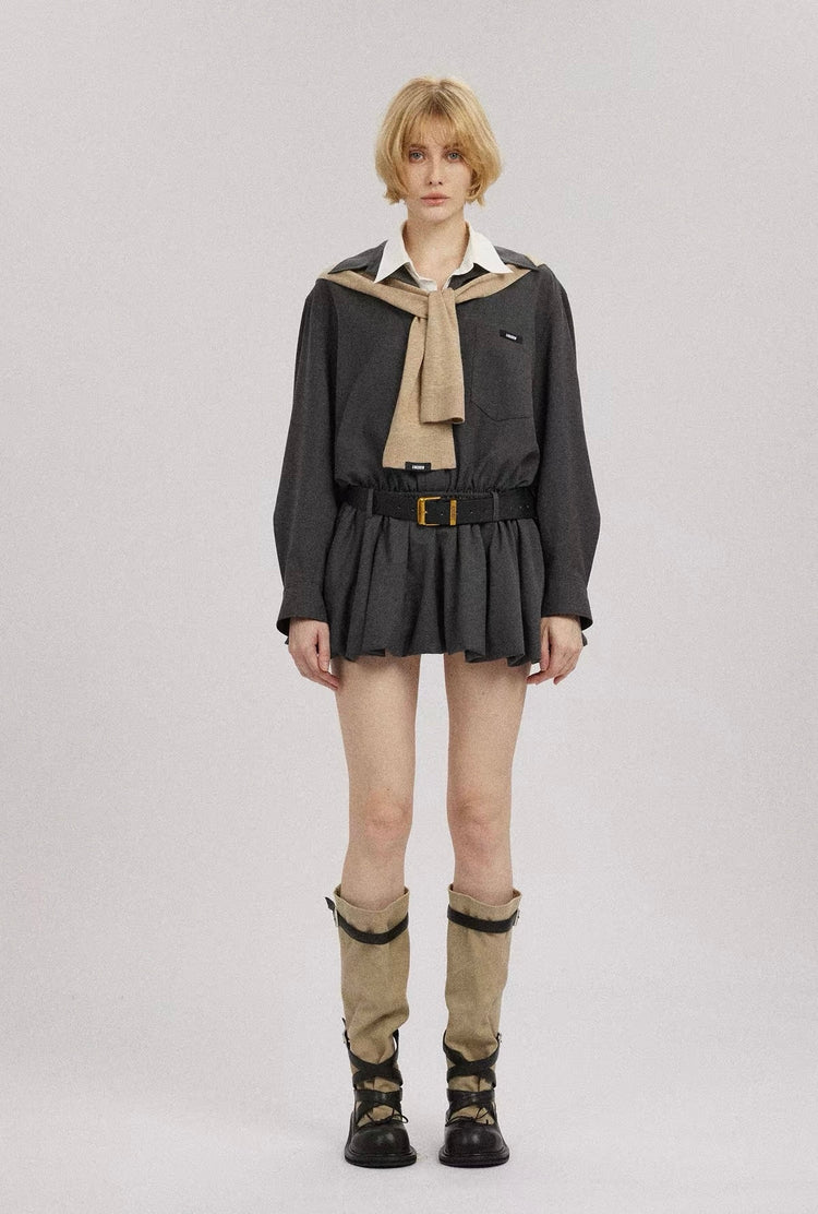 Shawl Long-Sleeve Shirt Dress