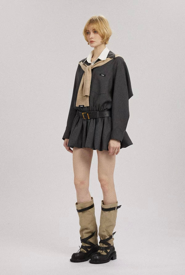 Shawl Long-Sleeve Shirt Dress