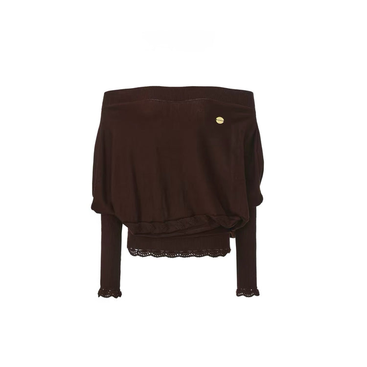 Off-Shoulder Lace-Trim Batwing Sleeve Top
