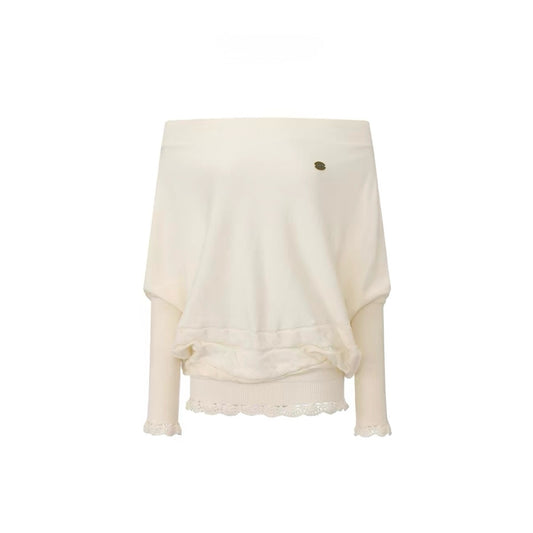 Off-Shoulder Lace-Trim Batwing Sleeve Top