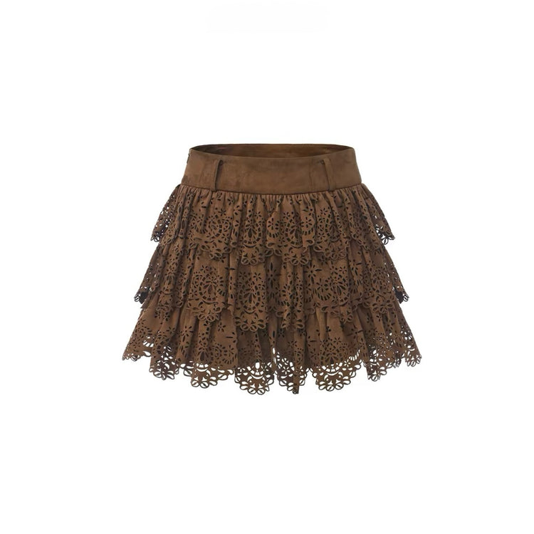 Suede Layered Puffy Mini Skirt