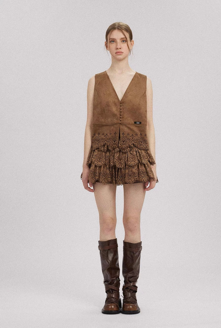 Suede Layered Puffy Mini Skirt