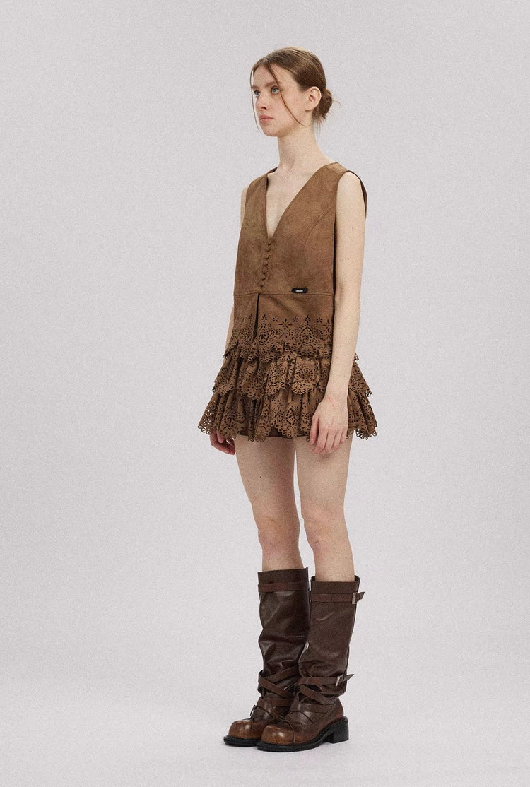 Suede Layered Puffy Mini Skirt