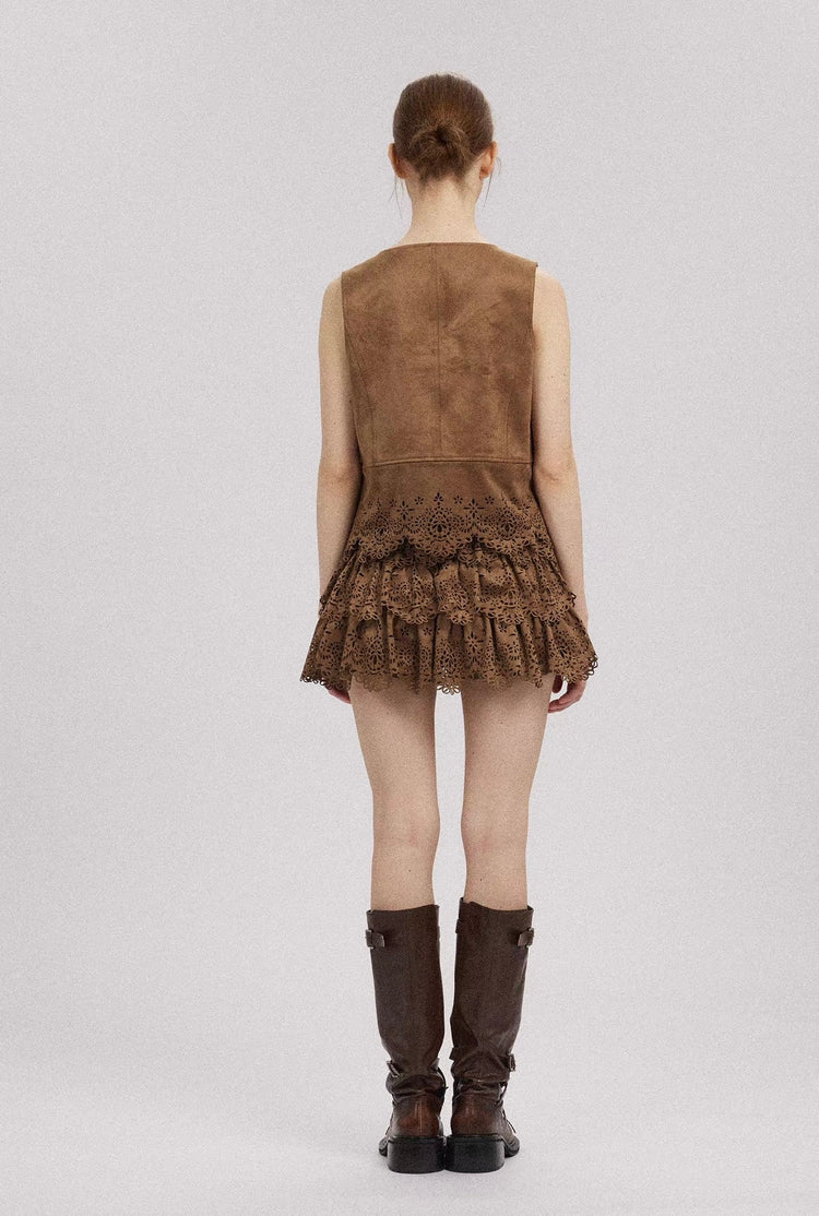 Suede Layered Puffy Mini Skirt