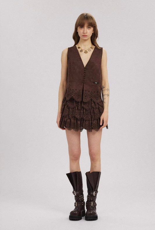 Suede Layered Puffy Mini Skirt