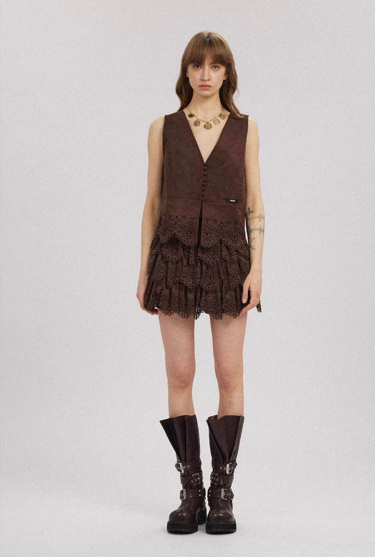 Suede Layered Puffy Mini Skirt