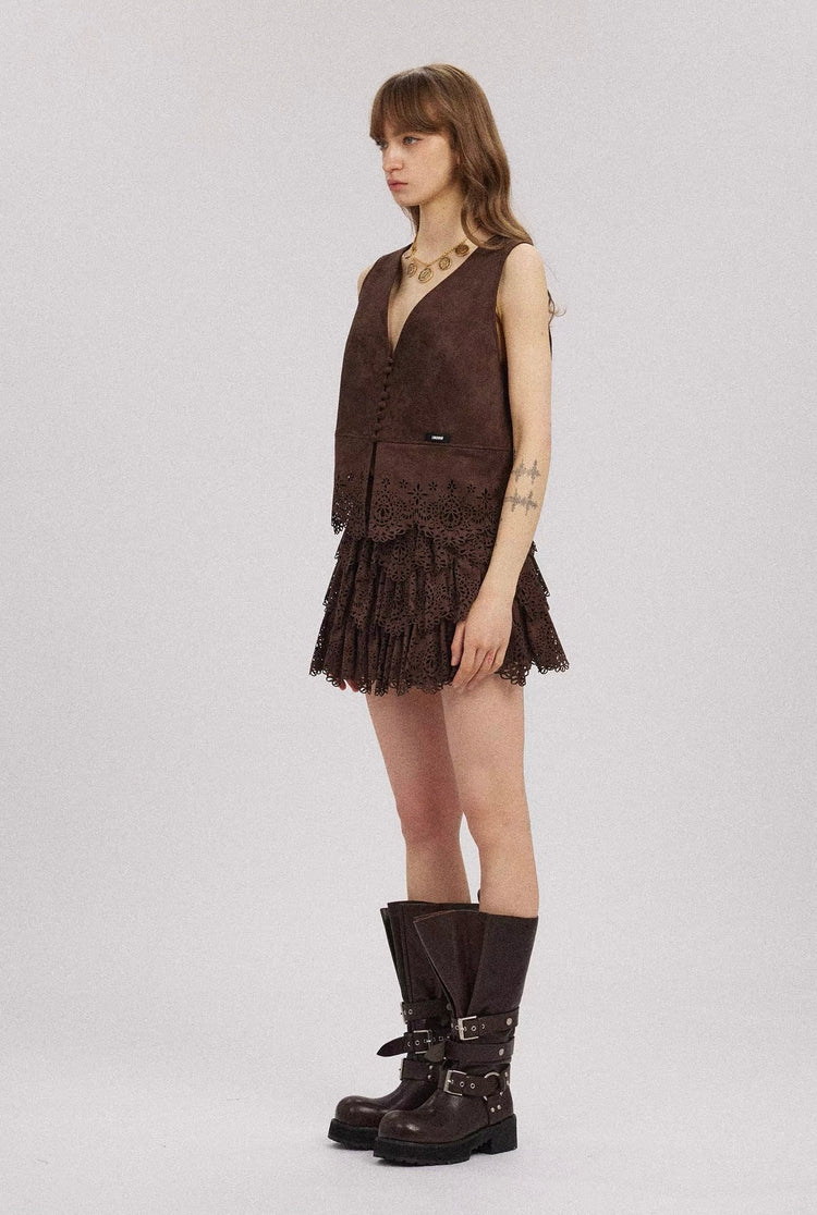 Suede Layered Puffy Mini Skirt