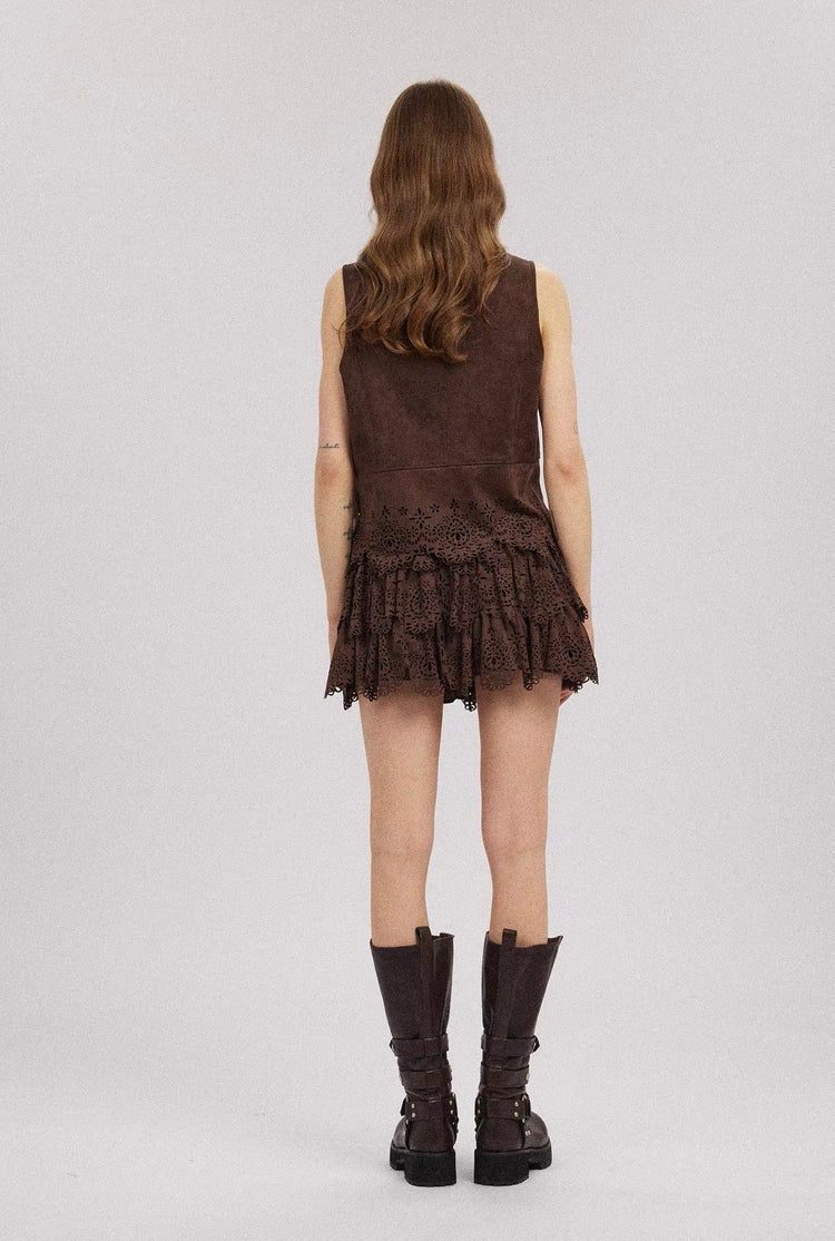 Suede Layered Puffy Mini Skirt
