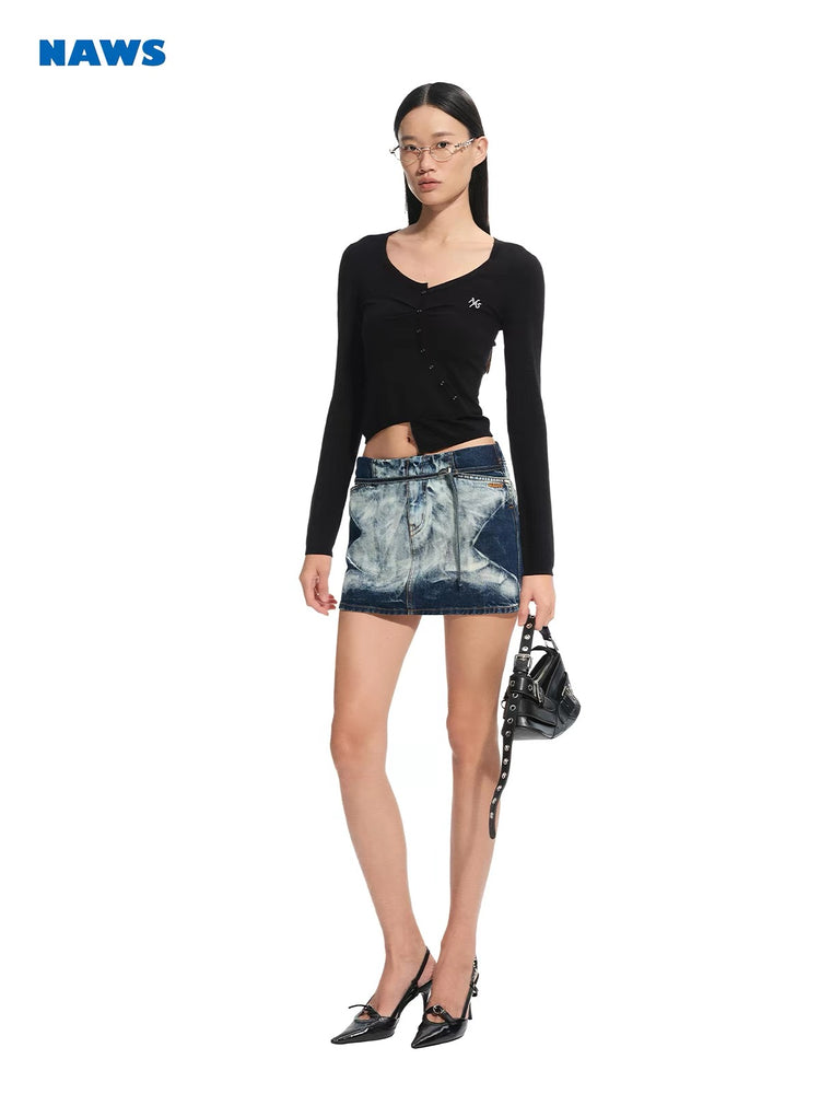 Blu Asymmetric Knit Cardigan