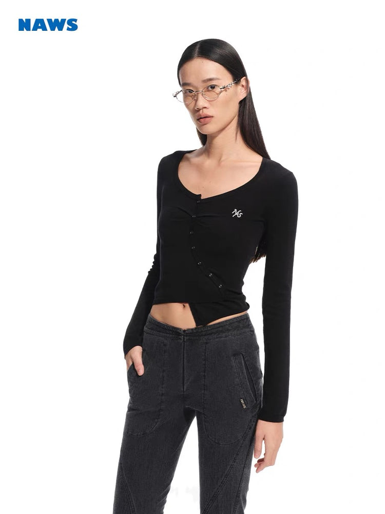 Blu Asymmetric Knit Cardigan