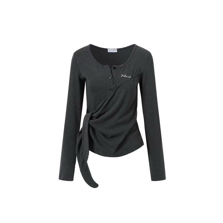 Henley Wrap Long-Sleeve Top