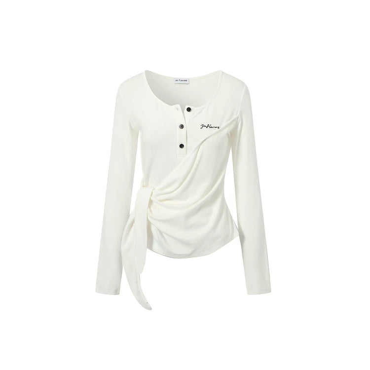 Henley Wrap Long-Sleeve Top