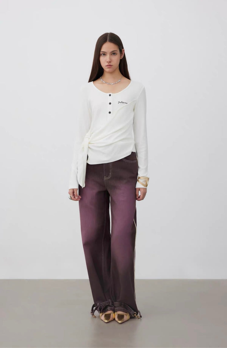 Henley Wrap Long-Sleeve Top
