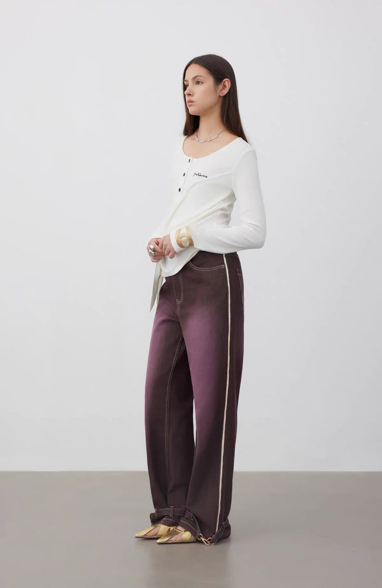 Henley Wrap Long-Sleeve Top