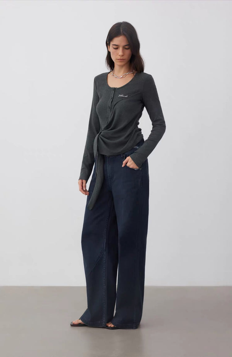 Henley Wrap Long-Sleeve Top