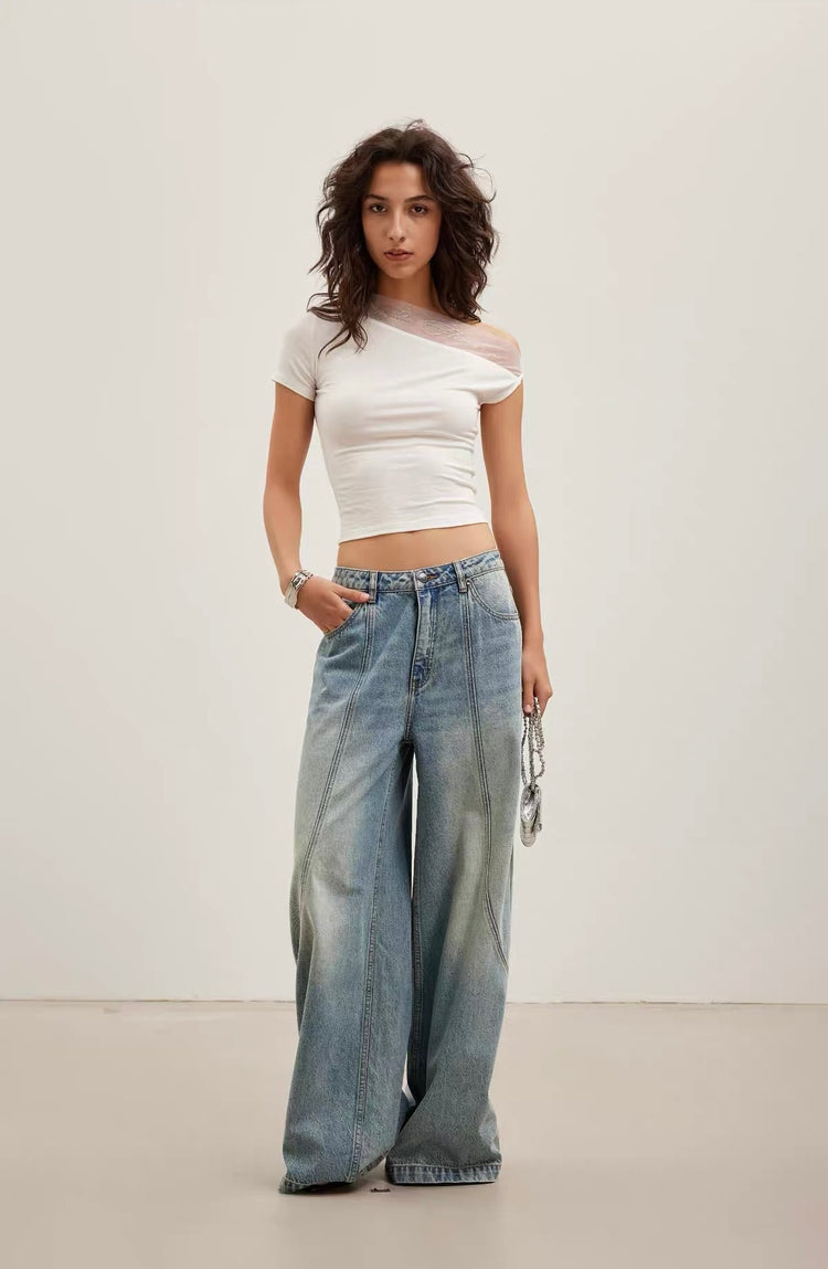 Mesh-Panel Asymmetric Short-Sleeve T-Shirt